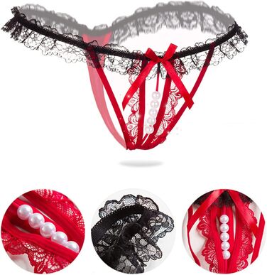 Набір із 6 жіночих сексуальних стрингів з бантиком, перлинами та мереживом, відкритий дизайн, універсальний розмір