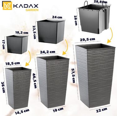 Горщик для квітів, пластиковий горщик для квітів, набір кашпо, стійкий до атмосферних впливів, для приміщень і вулиць, для вулиці,