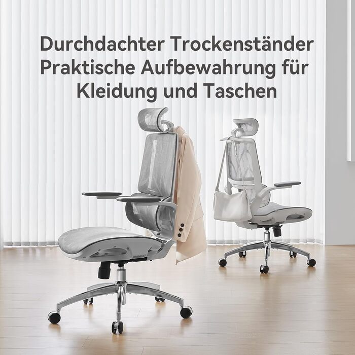 Ергономічне офісне крісло SIHOO M59AS з 3D-координованими, відкидними підлокітниками, подвійною спинкою сидіння та адаптивною поперековою опорою, сітчасте робоче крісло для домашнього офісу (біле)