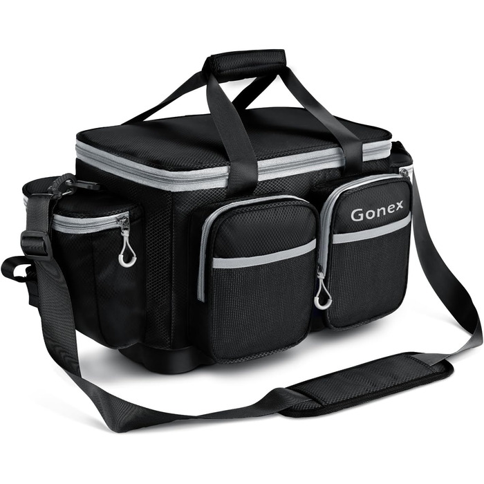 Рибальська сумка Gonex, водовідштовхувальна сумка для зберігання з поліестеру з мяким плечовим ременем і неслизьким дном, підходить для коробки зі снастями 3600 3700, чорна