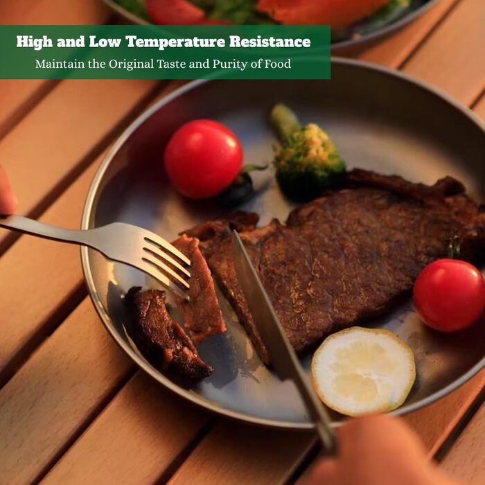 Набір столових приборів RISON-Titanium Titanium для кемпінгу, комбіновані столові прибори з 4 титанових виделок-ложок-ніжів для подорожей з карабіном та сумкою для зберігання, посуд для приготування їжі на свіжому повітрі, рюкзак для походів, щоденний пос