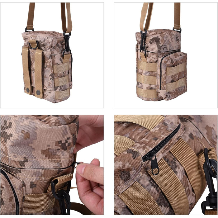 Набір титанових фляг iBasingo, найлегший військовий посуд, пляшка для води на 1100 мл, каструля на 750 мл та 400 мл з кришкою, підвісний сталевий трос та камуфляжна сумка, посуд для кемпінгу, походів на природі Ti2049C