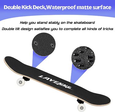 Скейтборд Blitz, 31 x 8 дюймів, 8-шарова кленова дека, симетрично скошена з обох кінців, підходить для хлопчиків, дівчаток, підлітків, вуличних скейтбордистів, дорослих, початківців, надзвичайно широкий, синій