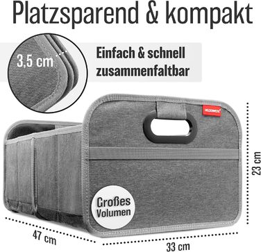 Сумка для багажника HELDENWERK, складана з антиковзким кріпленням на липучках - органайзер для авто, складана коробка для покупок, посилена та міцна, сіра
