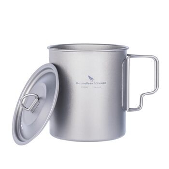 Одностінна титанова кружка Boundless Voyage з кришкою, складна ручка, для активного відпочинку на природі, кемпінгу, надлегка, для води, чаю, кави, 750 мл, 750 мл, 1 упаковка