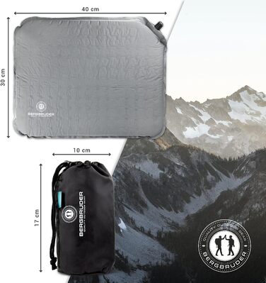 Ультралегка самонадувальна подушка для сидіння - килимок для кемпінгу, термоподушка для вулиці, надувна, сіра, 40 x 30 см