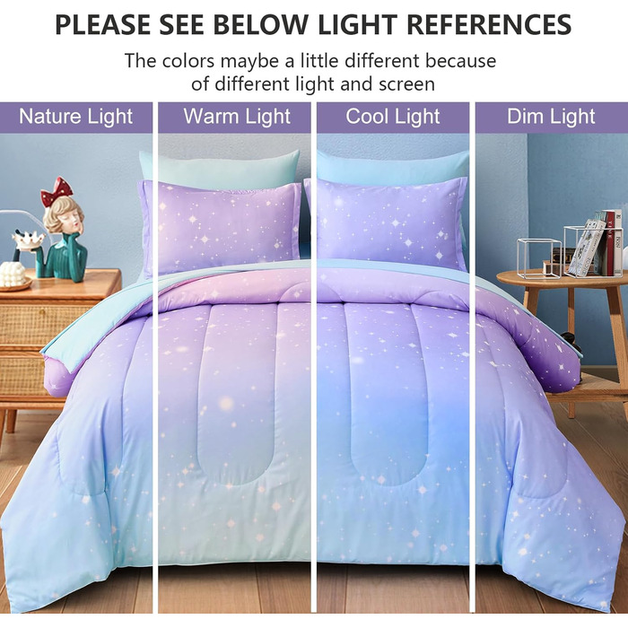 Комплект дитячої постільної білизни Drucon rainbow для дівчаток, постільна білизна в мішку з 6 предметів, двоспальний розмір, ульт