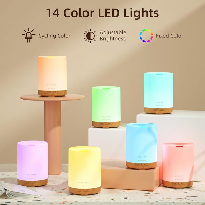 Аромадифузор ASAKUKI 300 мл з набором ефірних олій 6*10 мл, дифузор ефірних олій, ультразвуковий зволожувач повітря для домашнього офісу, 15-кольоровий світлодіод із 4 настройками таймера