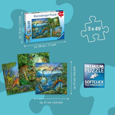 Дитячий пазл Ravensburger - 09317 Fascination Dinosaurs - Динозавр для дітей від 5 років, 3x49 елементів, іграшка динозавр для 1 г