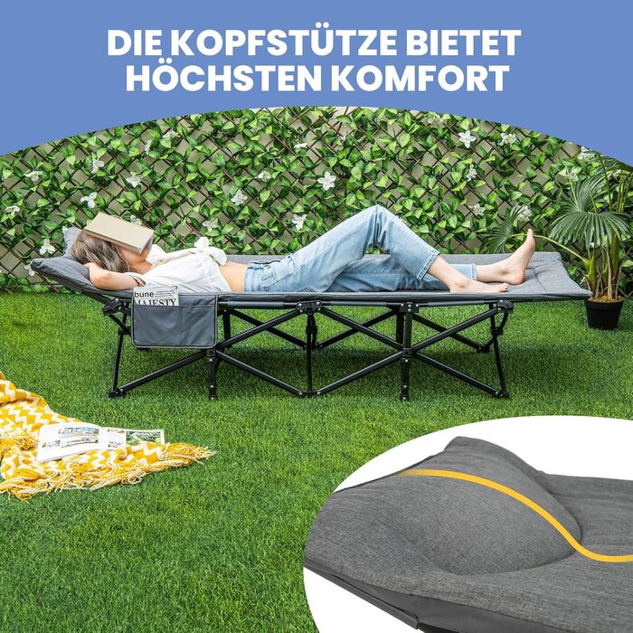 Розкладне ліжечко COSTWAY зі зручним бавовняним наповнювачем інтегрована подушка та матрац, розкладне кемпінгове ліжко, вантажопідйомність до 200 кг, розкладне ліжко з бічною кишенею, кемпінговий шезлонг з сумкою для перенесення, гостьове ліжко сірого кол