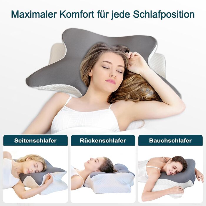 Ортопедична подушка для шиї з піни з ефектом пам&39яті та подушка для підтримки шийного відділу хребта ергономічна подушка-метелик для сну на боці та на спині від болю в шиї, регульована по висоті та яку можна прати