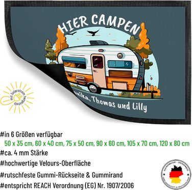 Килимок для кемпінгу True Statements Camp Here з персоналізованим текстом на ваш смак - для використання в приміщенні та на вулиці - подарунок для любителів кемпінгу, сімей, мандрівників, друзів-кемпінгів, днів народження (35 x 50 см) 35 x 50 см (прямокут