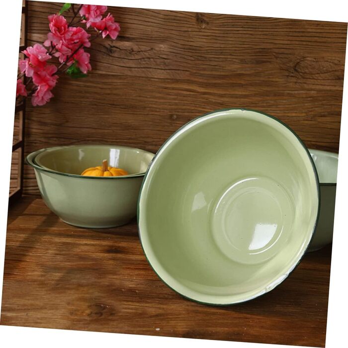 Набір із 4 вінтажних емальованих сталевих мисок, багатофункціональні супові миски для кухні та дому, діаметр 16 см, легко миються, декоративні, випадковий колір світло-зелений, 18x18x8 см