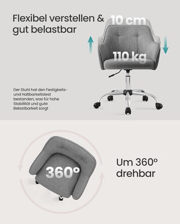 Офісне крісло SONGMICS OBG019G01, навантаження до 110 кг, сталь фанера тканина, сірий