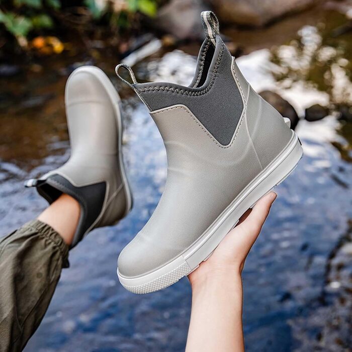 Водне взуття, гумові чоботи, нековзні, для риболовлі, катання на човні, роботи, чоловічі, для подорожей та походів, сірі, 38 2/3 EU