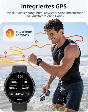 Розумний годинник Parsonver для чоловіків та жінок, вбудований GPS, водонепроникний годинник для плавання 5 атм, басейн/відкрита вода, фітнес-годинник з AMOLED-дисплеєм, понад 100 спортивних режимів, серцевий ритм (чорний, 42 мм) Чорний 42 мм