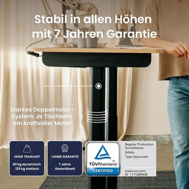 Каркас столу з регулюванням висоти, каркас столу з електричним регулюванням висоти, сертифікований TV, стіл з регулюванням висоти та подвійною моторною системою, 7-річна гарантія, чорний