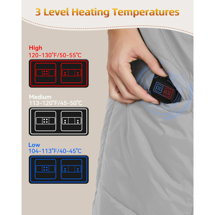 Бездротова ковдра з підігрівом та батареєю 7,4 В для чоловіків та жінок, електрична грілка FERNIDA, портативна шарф-підігрів для дому, офісу, подорожей, походів, сірого кольору