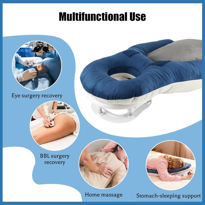Подушка для сну обличчям вниз, ергономічна подушка для обличчя з піною з ефектом пам&39яті, регульований по висоті масажний підголівник для дому, сну на животі та відновлення після операції на очах з вітректомією