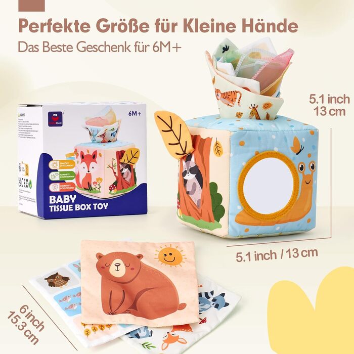 Місяців Tisuse Box Toy Montessori Toys Baby 6-12 Сенсорний животик Час Контрастні іграшки для немовлят Подарунки, 6