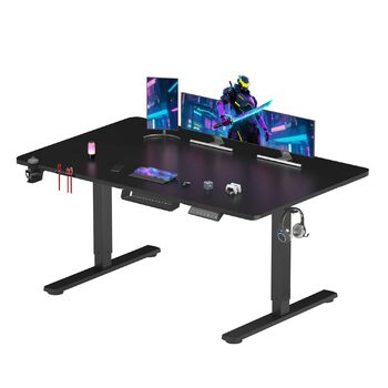 Стіл з регульованою висотою 180x80 см, Електричний ігровий стіл, Стіл з функціями пам&39яті та гачками, Чорний 180x80 см Чорний