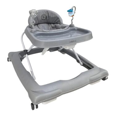 Дитячі ходунки Liefjes & Co з колесами на 360, ігровою приставкою та іграшками регульовані по висоті, складні, з високою спинкою дитячі ходунки (сірі)