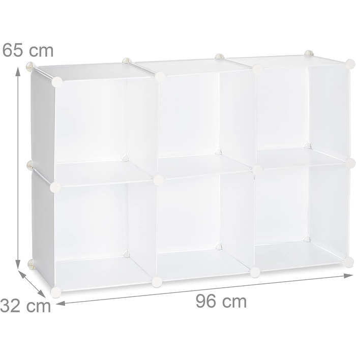 Система полиць Relaxdays з 6 відділеннями, відкрита полиця, що стоїть окремо, полиця, що вставляється, виготовлена з пластику, ВxШxГ приблизно 65 x 96 x 32 см, білий колір