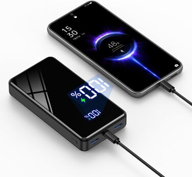 МАг 22,5 Вт із входом і виходом USB-C, зовнішній акумулятор стільникового телефону PD 3.0 QC 4.0, сумісний з iPhone, Galaxy та іншими чорний, 26800