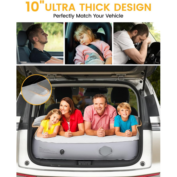 Надувний автомобільний матрац, матрац для позашляховика в багажник автомобіля, з ПВХ-флоком, портативний, універсальний з подушкою та вбудованим насосом для подорожей, універсалів, кемпінгу