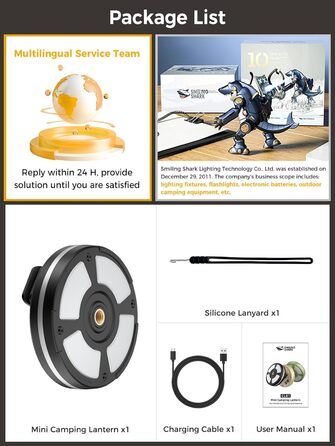 Ліхтар для кемпінгу Smiling Shark CL01, портативний світлодіодний ліхтар для кемпінгу, акумуляторний, магнітний із затискачем, різьба та гачок 1/4 дюйма, 3 колірні температури та бічне світло RGB для кемпінгового аварійного рюкзака (чорний)