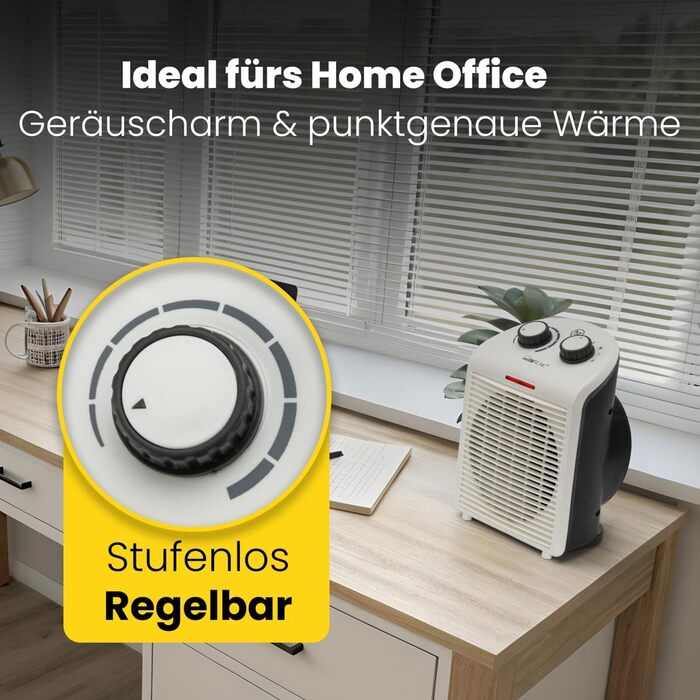 Вентиляторний обігрівач Clatronic HL 3761, портативний та компактний, 2 режими нагріву (1000/2000 Вт), режим охолодження (вентилятор), міцна ручка для перенесення, сіро-білий, 263951