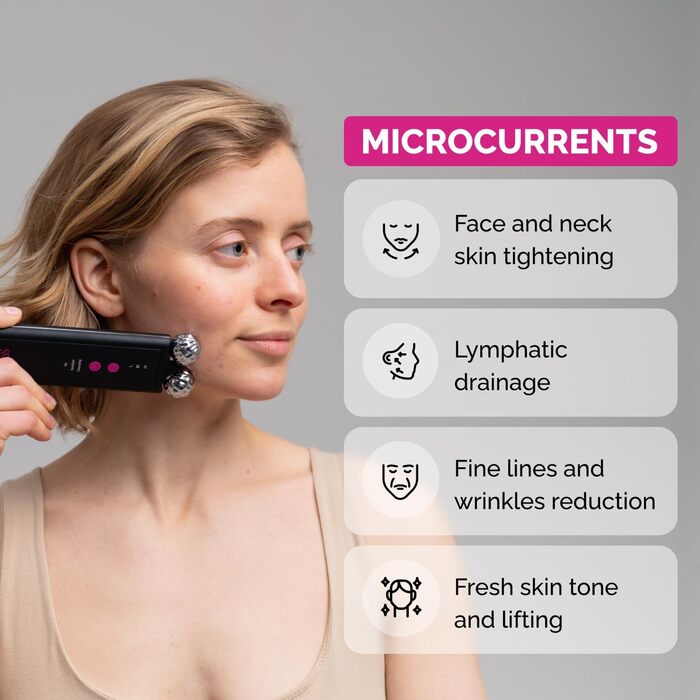 Ультразвуковий пілінг GESS з масажними роликами EMS, фонофорезом, ультразвуковим мікромасажем та міостимуляцією, 3 режими - очищення пор обличчя та видалення подвійного підборіддя для ефективного догляду за шкірою