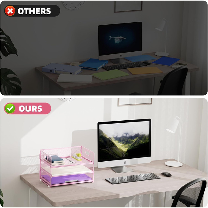 Органайзер для канцелярського приладдя Marbrasse, 3-рівневий органайзер для канцелярського приладдя з ручкою, сітчастий органайзер для файлів формату A4, канцелярське приладдя (рожевий) 36 x 28 x 20 см рожевий