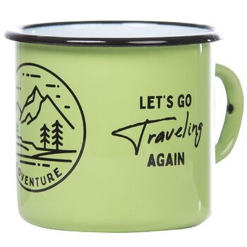 Емальована кружка MUGSY, Ніколи не припиняйте досліджувати, 330 мл, Мотив природи та приказка, Емальована чашка, Стійка до ударів, Зелена