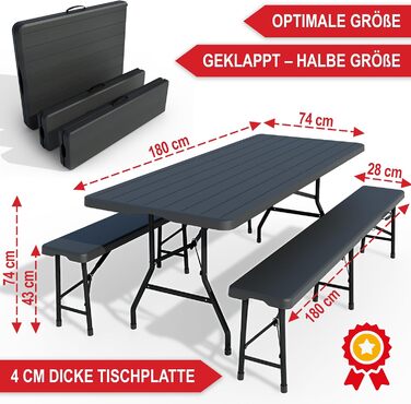 Набір для пивного саду з дерев&39яним виглядом на 8 осіб 3 предмети стіл з 2 лавками в комплекті набір пивних столів виготовлений з міцного пластику складаний ручка для перенесення 180 x 74 x 74 см
