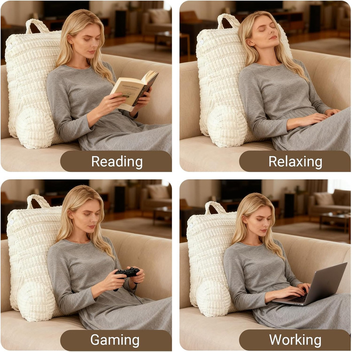 Подушка для читання для ліжка та дивана, подушка для читання з опорою для зап&39ясть, підлокітниками та опорою для спини, подушка для спини ліжка для відпочинку, розслаблення, читання, роботи за ноутбуком, перегляду телевізора (бежева)