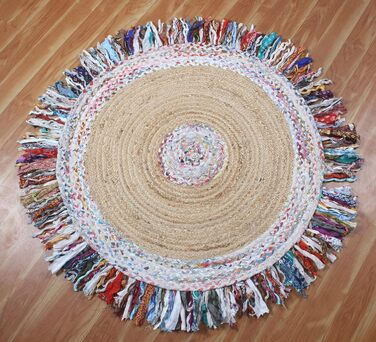 Індійський круглий килим ручної роботи CASAVANI, 12 різнокольорових кіл, килим кілім, натуральна китиця, бавовна чінді, джутовий к