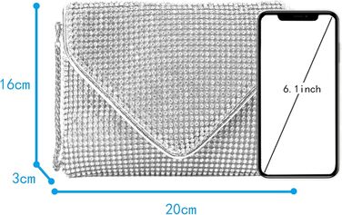 Сріблясте клатч-зчеплення з кристалами та знімним ланцюжком для вечірки, весілля, балу або банкету 06258