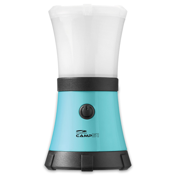 Ліхтар для кемпінгу LiteXpress CAMP 51, плавучий та водонепроникний до 1 м, IPX7, 1 високопродуктивний світлодіод Nichia, до 200 люмен ANSI FL1, пластиковий корпус, синій, LXL91100BB