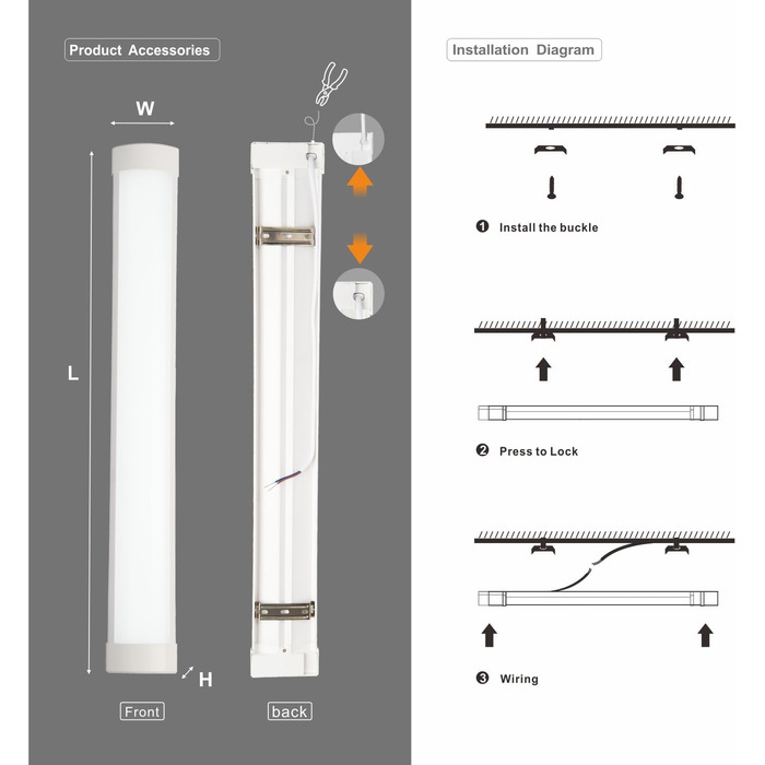 Світлодіодні трубки Qsmile 2 шт. 120 см, 32 Вт, 3550 лм, холодне біле світло, 6500 К ультратонкий світлодіодний вологозахищений світильник, простий в установці світлодіодний світильник для офісів, складів, гаражів, підвалів, майстерень