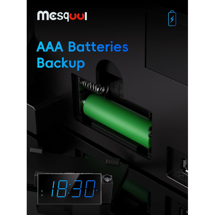 Проекційний будильник для спальні, цифровий будильник з великим 7-дюймовим світлодіодним дисплеєм, диммер, проектор на 180, зарядний пристрій USB, 12/24 год, літній час, відкладення, резервне живлення акумулятора, настільний настінний стельовий годинник д