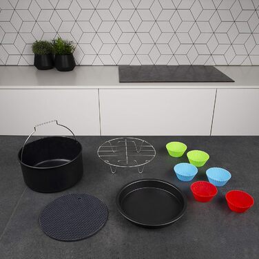 Набір аксесуарів Princess з 10 предметів для фритюрниці XL 4.5 л і 5.2 літра - підставка для горщиків, деко для піци, форма для торта, решітка для гриля, миска для кексів, 182012