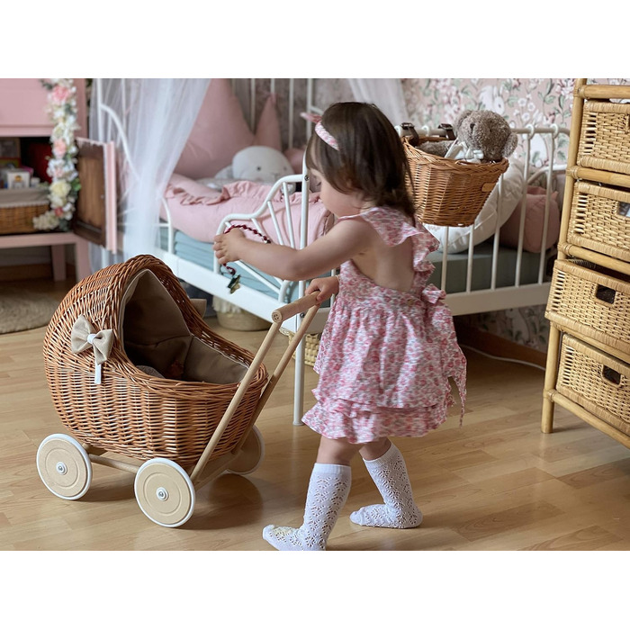 Плетені коляски для ляльок з постільною білизною ідеальна ідея для подарунка плетені коляски для ляльок красива іграшка з лози пле