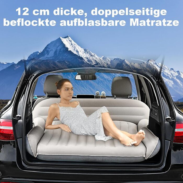 Надувний матрац KMZ SUV, товстіший двосторонній флокований кемпінговий матрац портативне мобільне спальне ліжко для автомобіля зручне надувне дорожнє ліжко з електричним повітряним насосом та 2 подушками