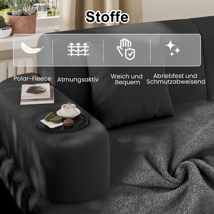 Кутовий диван AVAWING, кутовий диван з чистого пінопласту, без необхідності встановлення, L-подібний диван для вітальні, чорний з підлокітником ліворуч