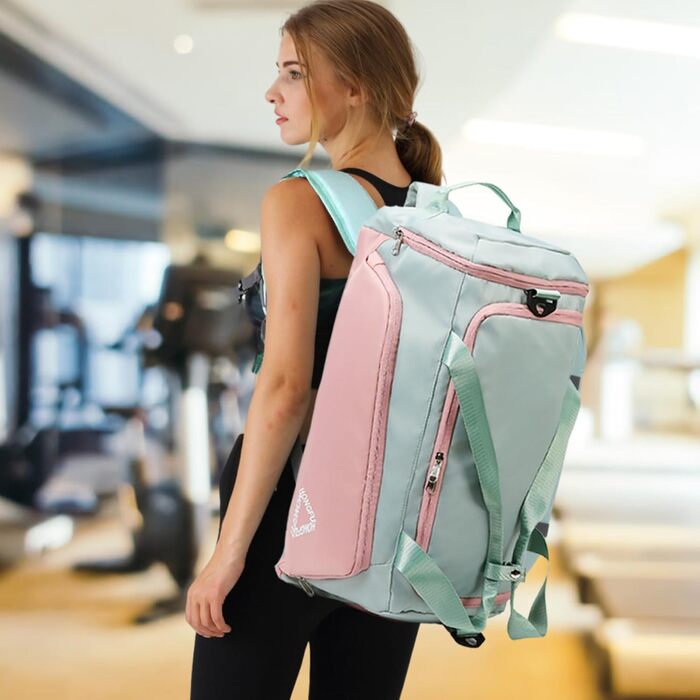 Жіноча спортивна сумка об&39ємом 45 л з відділенням для взуття, відділенням для вологи, водонепроникна сумка для вихідних, дорожня спортивна сумка з рюкзаком, сумка для плавання, сумка для тренувань, пляжна сумка для фітнесу, спорту, подорожей, зелено-рож
