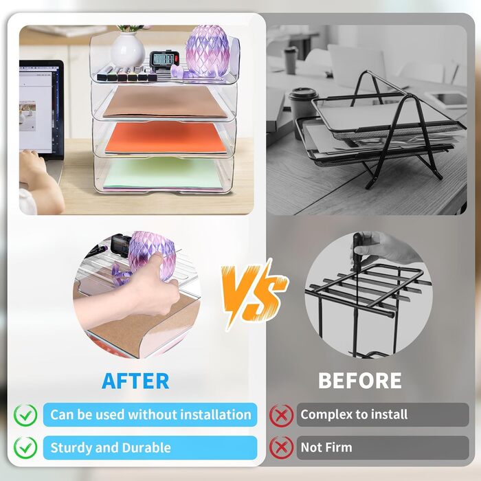 Лоток для паперу, лоток для листів, штабелюваний настільний органайзер, прозорі папки для файлів на стіл, офісний органайзер для файлів, iPad, листів, офісних документів A4, книг, нотаток, вертикальний лоток на 4 папки Claer-4shu