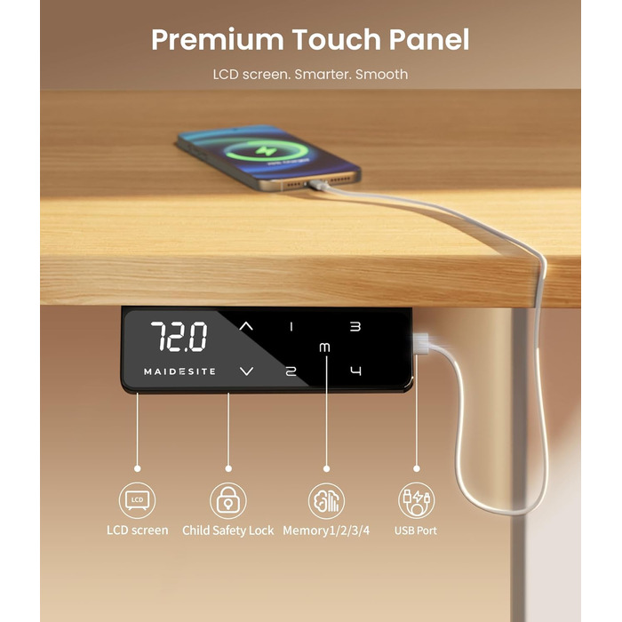 Електричний стіл MAIDeSITe з потужним двигуном, регульованою по висоті рамою столу з двосекційними ніжками та 4 налаштуваннями пам&39яті - T1 Pro (білий)