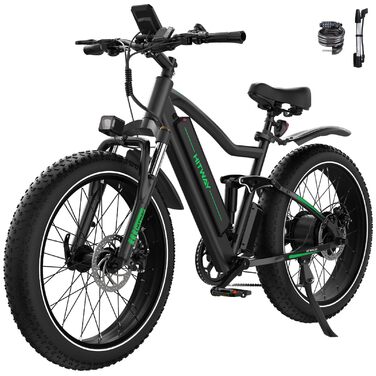 Електричний велосипед HITWAY E-Bike для дорослих 26 дюймів 4.0 Fat Tire, гірський електричний велосипед 48V 15Ah, Pedelec, 7 швидкостей, до 70-150 км, зарядний пристрій акумулятор 48V 15Ah, чорний