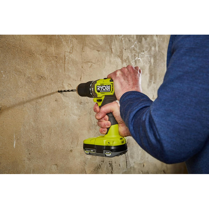 Безщітковий акумуляторний ударний дриль-шуруповерт RYOBI 18 В ONE, крутний момент 54 Нм, у комплекті 2 акумулятора 2,0 А-год і зар